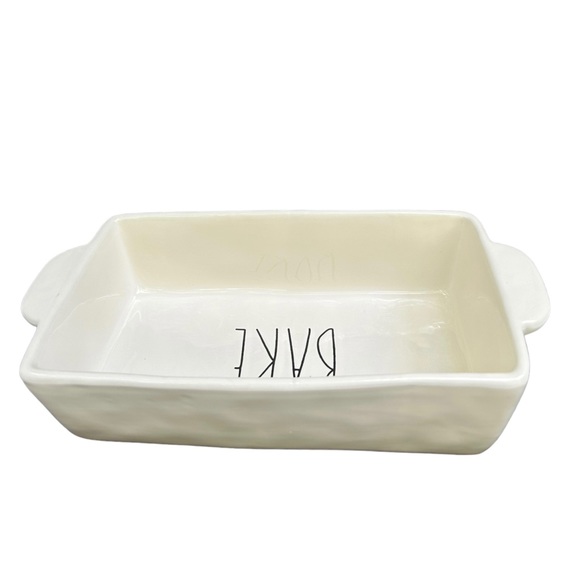 Rae Dunn BAKE Baking Dish Pan White Black Large Letters Dimples NWT 2017 OG - Picture 8 of 17